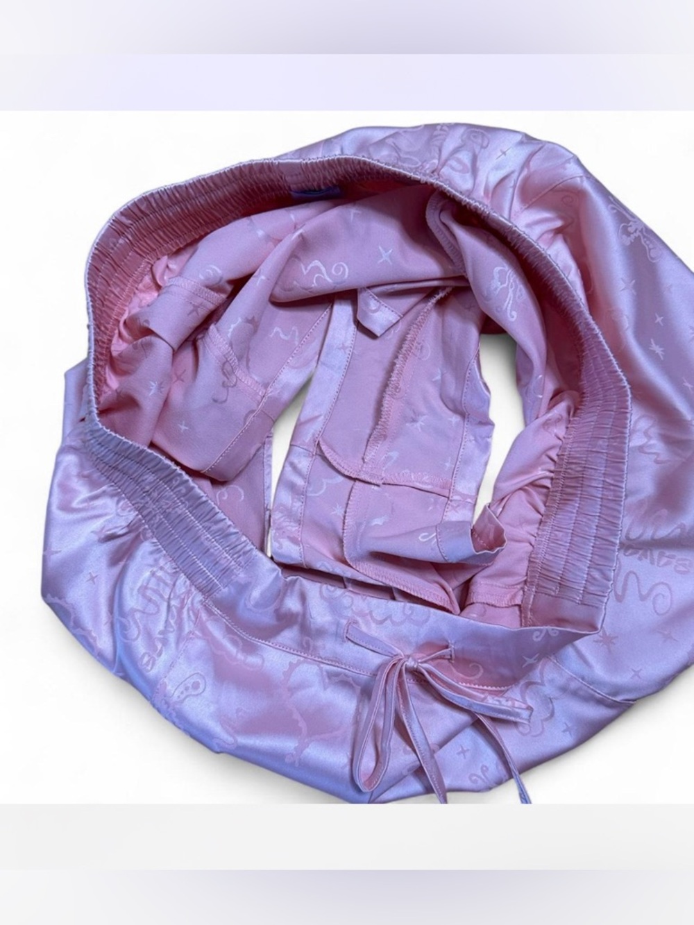 💜 Savage X Fenty Heavenly Satin Sleep Short (M)-Playtime Pink Musings Jacquard - Picture 6 of 8